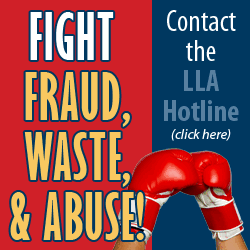 Fight Fraud, Waste & Abuse! logo and link to the LLA Hotline web site