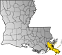 Map showing Plaquemines Parish location within the state of Louisiana